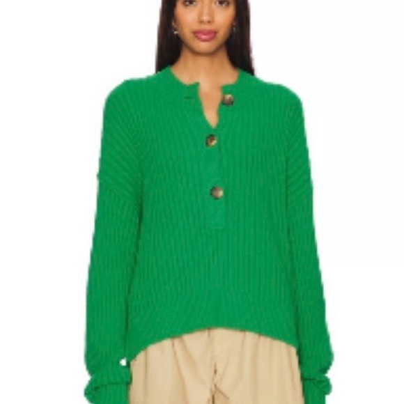 Free People Cocoa Henley Rolling Hills Sweater sz L - Picture 8 of 9
